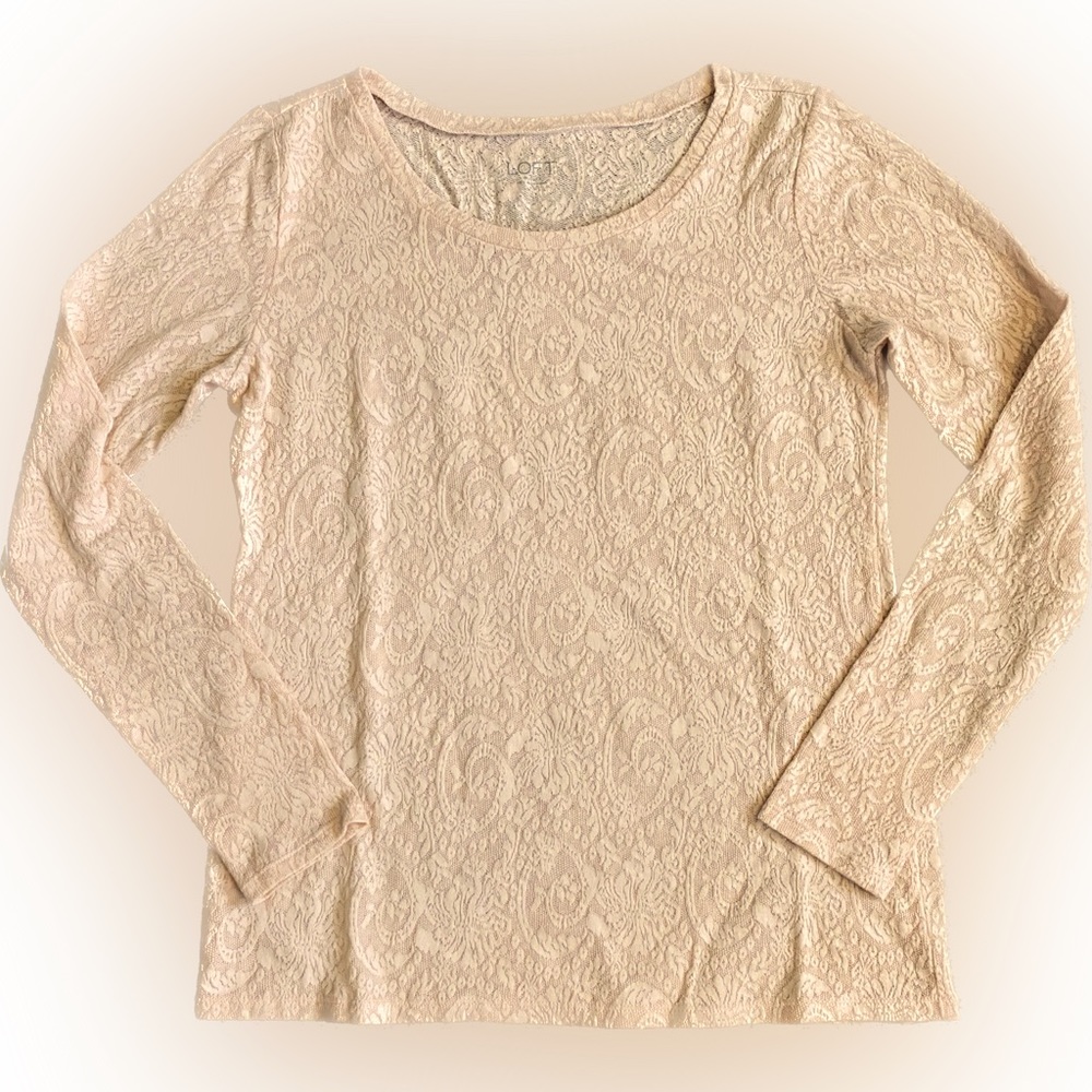 Loft Peach Lace Long Sleeve Top Small - Picture 1 of 4